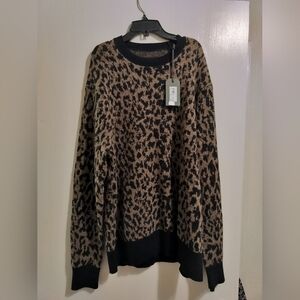 All Saints Leopard Print Cat Crew Neck Sweater